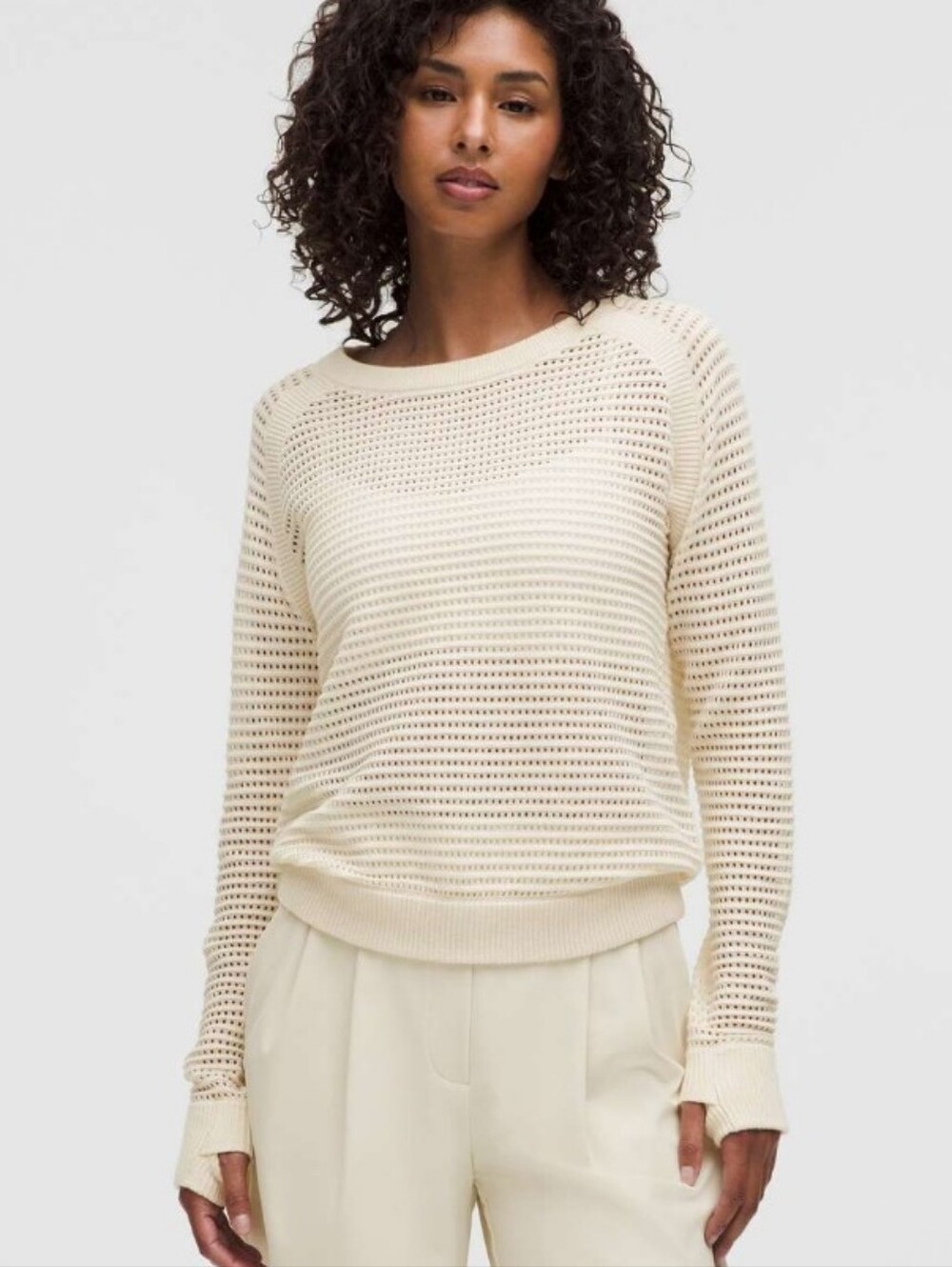 Lululemon Pointelle-Knit Cotton Sweater. Long Sleeve. Light Ivory. Size S.